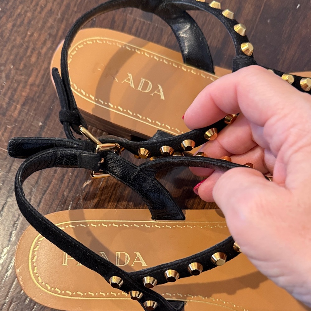 Prada Black and Gold Studded Sandals 39.5 - Picture 3 of 9